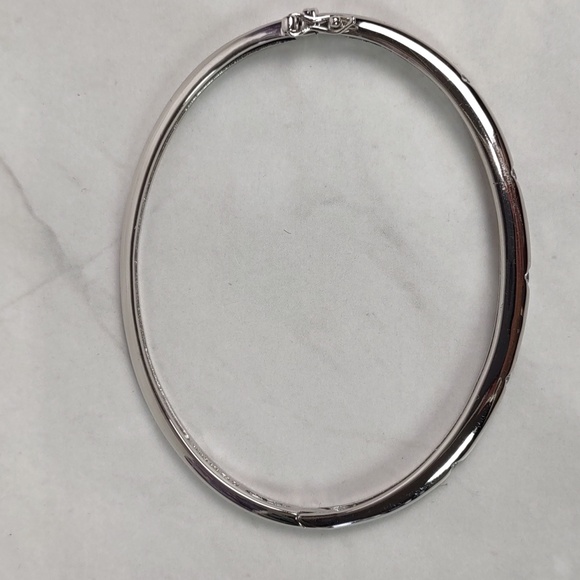 Sterling Silver Hinged Bangle Bracelet w/Cubic Zirconia Accents - Picture 4 of 8